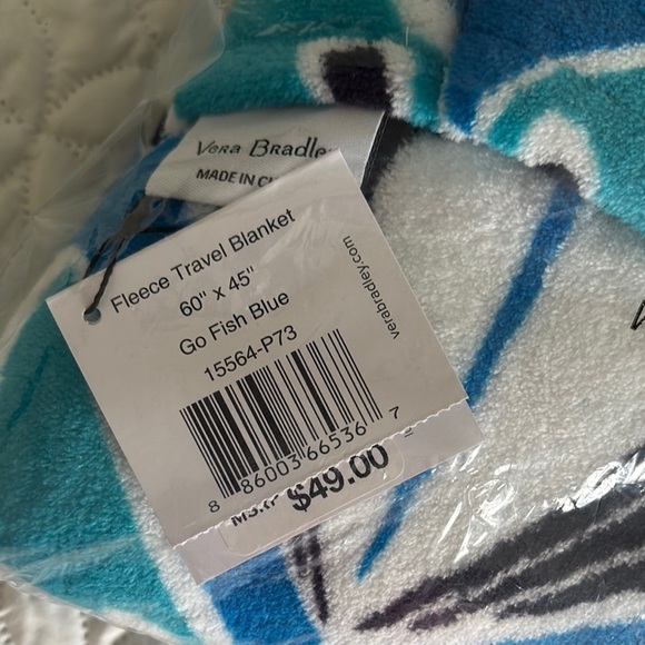 Vera Bradley Go Fish Blue Fleece Travel Blanket  60” x 45” - Picture 3 of 4